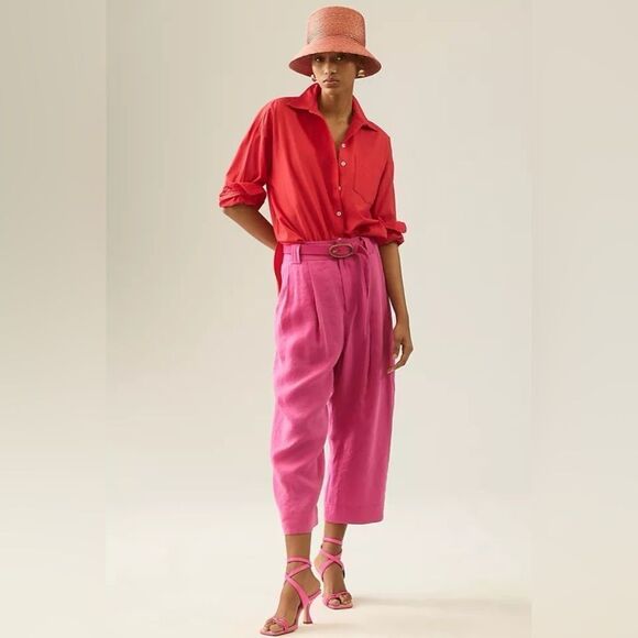 By Anthropologie | Cropped Pleated Trousers Pink Pants - Picture 5 of 11